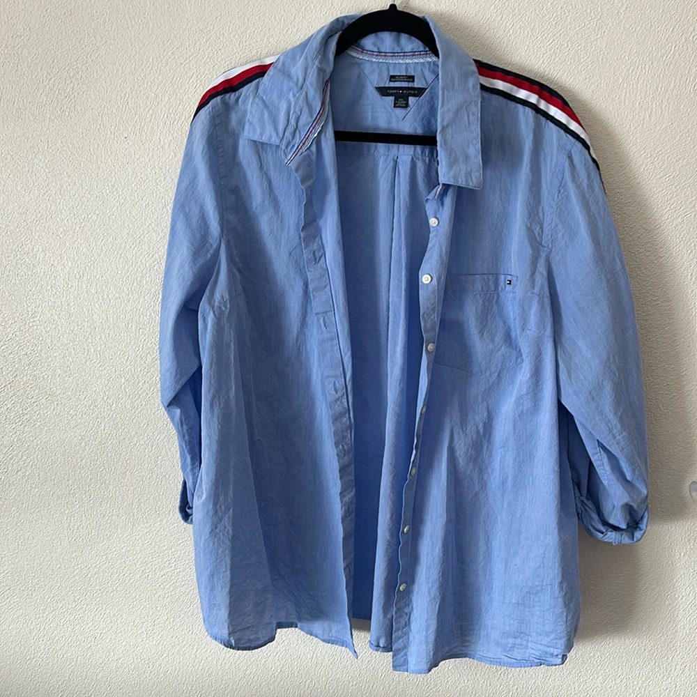 Tommy Hilfiger blue button up womens shirt